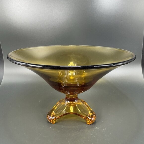 Viking Epic Arching Foot West Virginia Glass Amber Tall Glass Dish Bowl Vintage - Picture 2 of 13